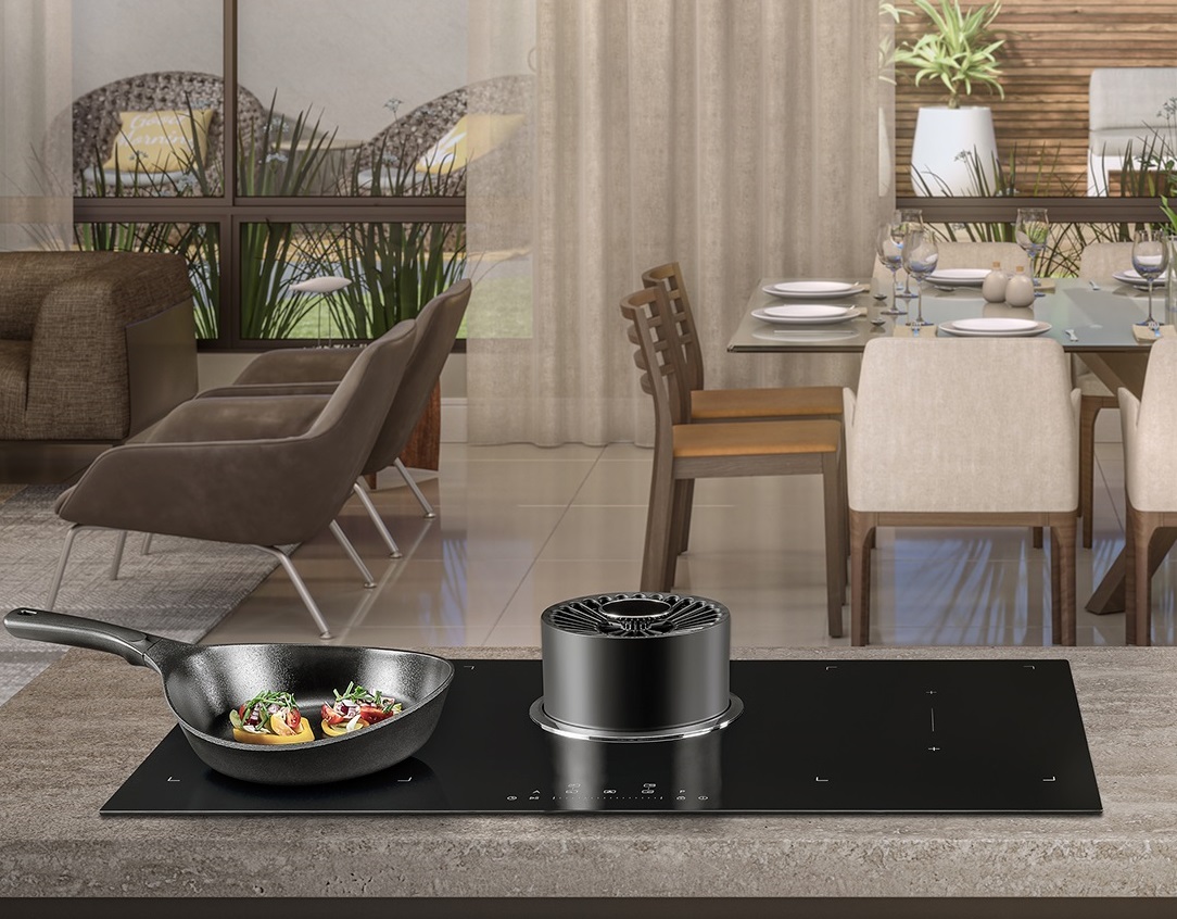 Cooktop a indução com coifa retrátil integrada TECNO THVI90DH.
