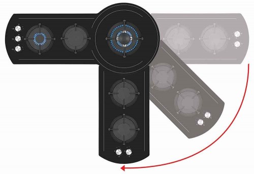 Inovador Design Angular: o cooktop se adapta a forma da sua bancada, em ângulos de 90° a 270°. Proporciona melhor aproveitamento dos espaços devido a sua versatilidade de instalação.