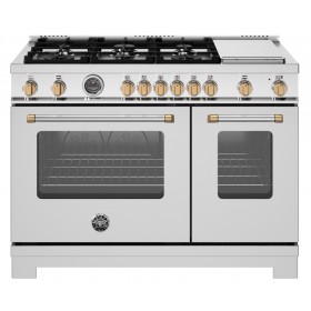 Fogão Bertazzoni Master Series MAS486 BTFGMXTLPG Gold com 122 cm de largura.